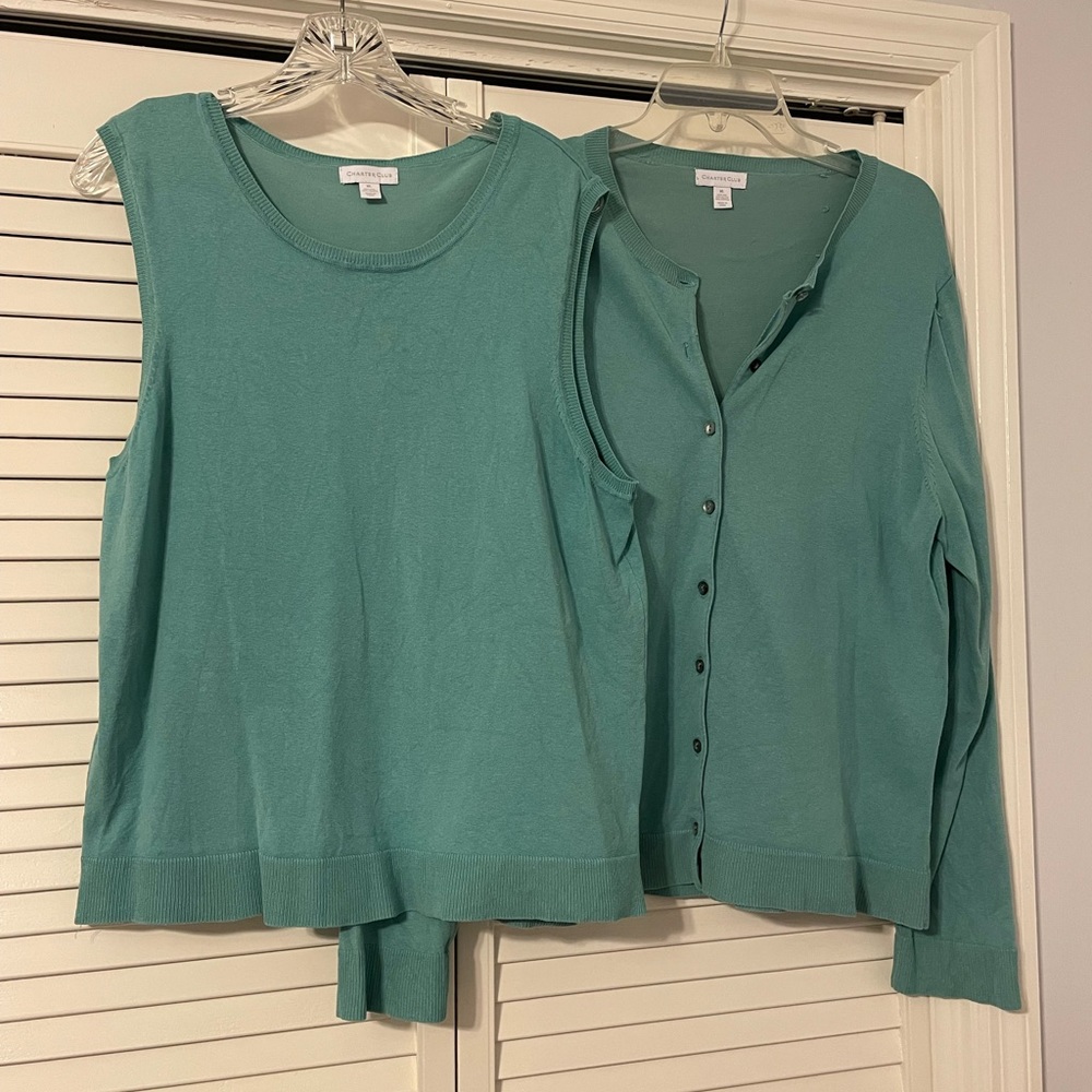 Woman’s Charter Club sweater set, XL, teal blue.